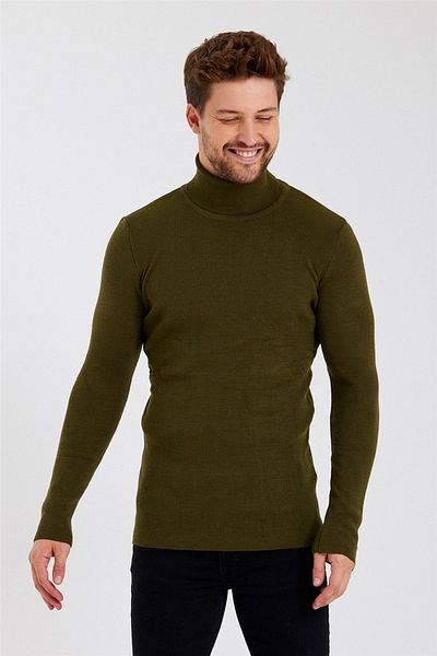 Tarz Cool Men's Khaki Full Fisherman Knitwear-ttrzz1406r02s