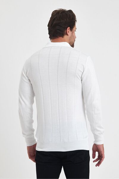 Tarz Cool Чоловічий светр з поло-комірцем і смужками - довгі рукави