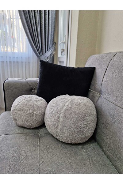 MAKGO 2' Li Top Kırlent / Yastık Büyük Gri/ Küçük Gri( 42cm / 25cm)