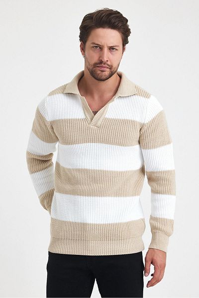Tarz Cool Color Blocked Men's Knitwear Polo Sweater