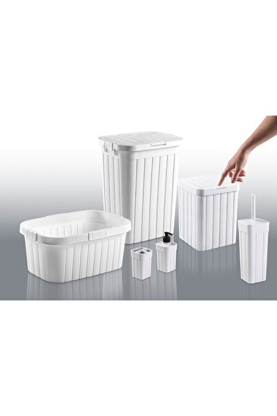 plastyol 6'lı Çeyiz Seti - Kirli Çamaşır Sepeti, Sele Ve 4'lü Banyo Seti - Beyaz