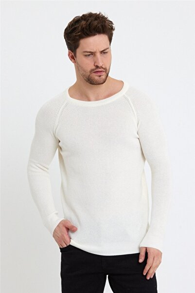 Tarz Cool Men's White Wide Collar Knitwear Sweater-trz3459r04s