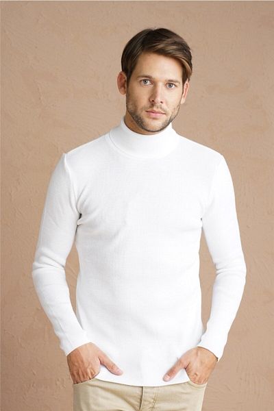 Tarz Cool Men's White Plain Turtleneck Knitwear Sweater-trz1406r11s