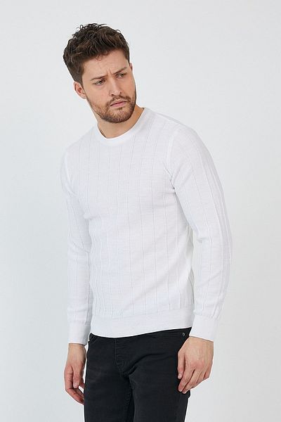 COOL TARZ White Men's Round Collar Knitted Sweater