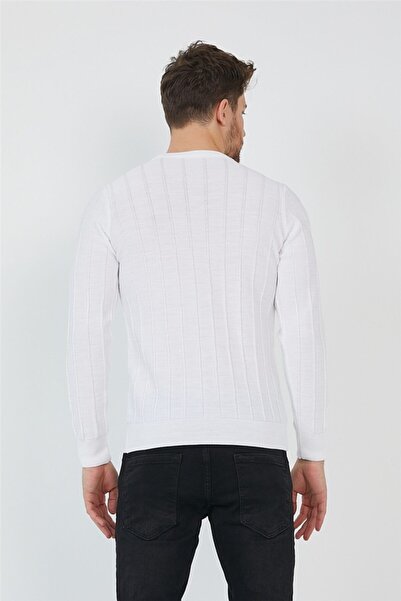 Tarz Cool White Men's Round Collar Knitted Sweater-trz21722r01s