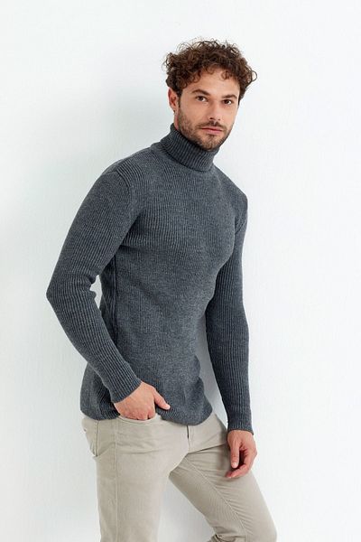 Tarz Cool Πουλόβερ με ζιβάγκο από ανθρακί -trzcm7781r06
