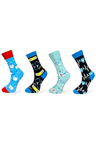 Mevo جوارب قطنية مرنة منقوشة للجنسين - مجموعة من 4 قطع