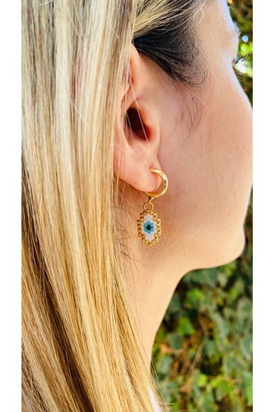 elamindunyasi Blue Eye Miyuki Knitted Bracelet and Earring Set