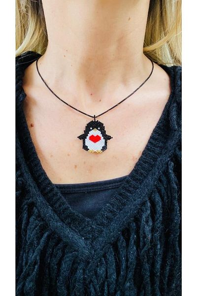 elamindunyasi Miyuki Knitted Penguin Figure Necklace and Earring Set