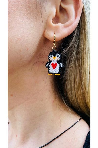 elamindunyasi Miyuki Knitted Penguin Figure Necklace and Earring Set