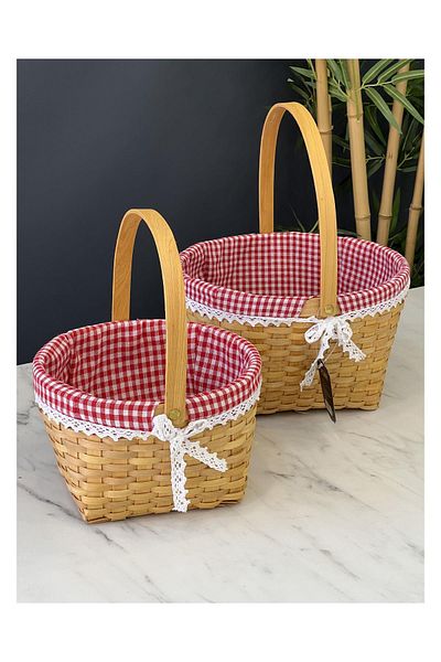Doğudeko Luxury Bamboo Picnic Basket - Round Set of 2