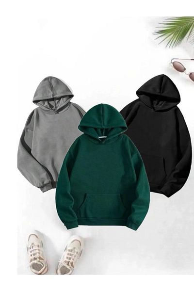 EXPECTED Set de 3 hanorace supradimensionate unisex cu glugă