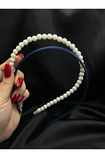 modernist Satin and Pearl DeTailed Crown Navy Blue