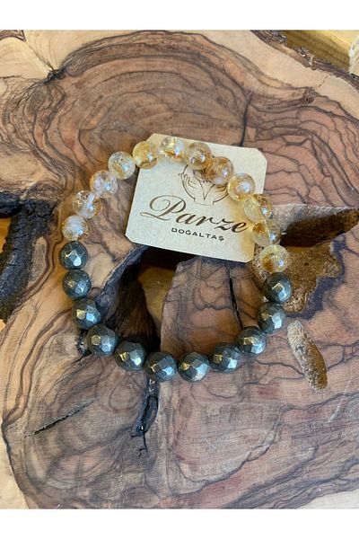 parze doğaltaş Pyrite And Citrine Design Bracelet (Money Magnet)
