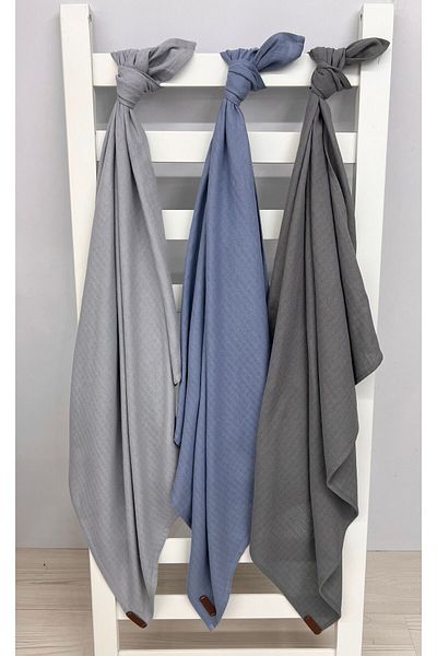 Sahra İpek Set of 3 OrgAnic Cotton Muslin BlAnket - 90cmx90cm, Lightgrey/indigom Blue/dArkgrey