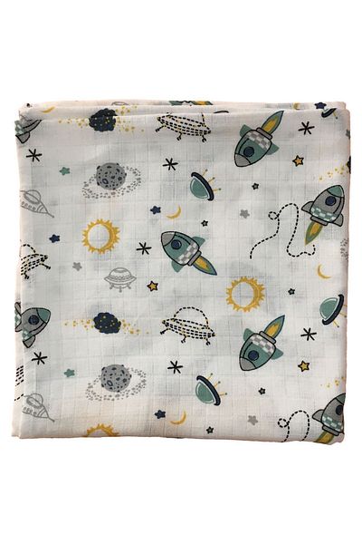 Mutlu Gün Marketi 80x80cm Muslin Blanket - Newborn 100% Cotton, Oeko-teks Certified, Space Travel