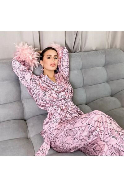 SATTENS Set de pijama din satin cu pene OTRİŞ cu model trandafir