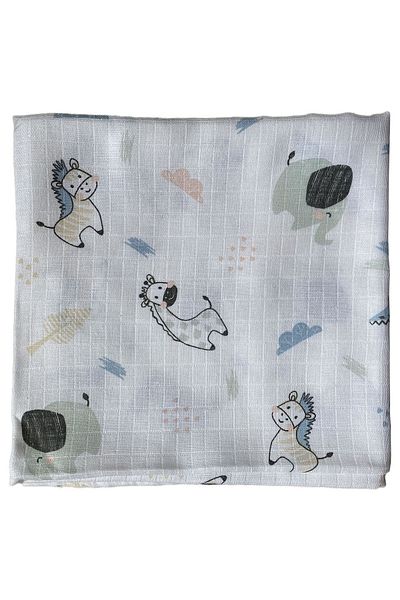 Mutlu Gün Marketi 100x80cm Muslin Blanket - 100% Cotton, Oeko-teks Certified, Happy Animals Figure