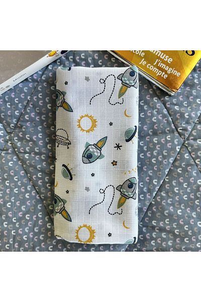 Mutlu Gün Marketi 80x80cm Muslin Blanket - Newborn 100% Cotton, Oeko-teks Certified, Space Travel