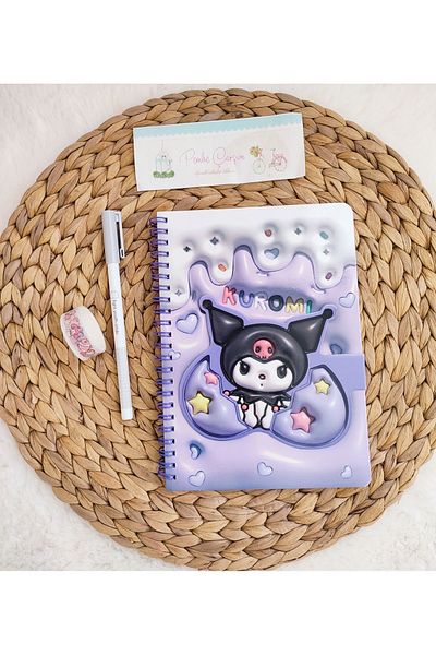 Pembe Çarşı Sanrio Kuromi Cinnamoroll My Melody Hello Kitty Notebook, Pen and Tape Set - Magnetized Cover