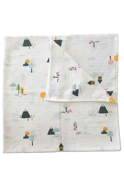 Mutlu Gün Marketi Muslin Baby Blanket with Our Village Figure