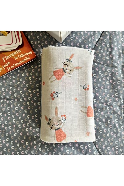Multi-Purpose Muslin Cover 100x80cm 100% Cotton Oeko-tex Certified Pink Rabbit