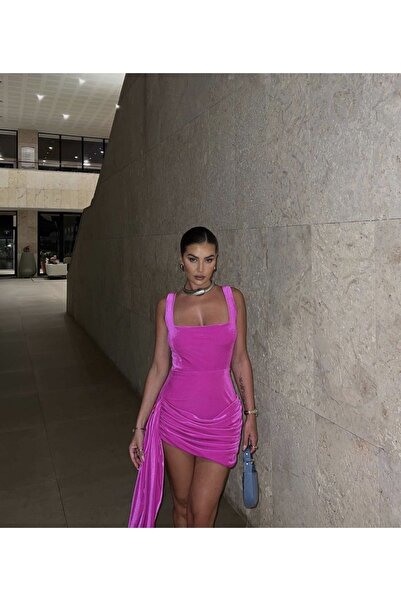 İambabydesign Kadife Pembe Kuyruklu Elbise