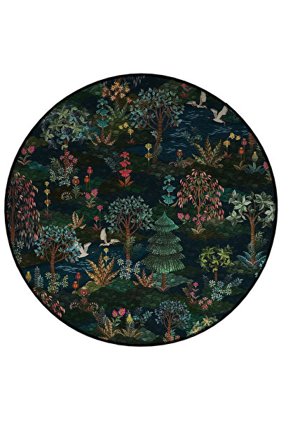 Rugs Modern Halı Mira Yuvarlak Koyu Tonlarda Doğa ve Orman Detaylı Dokuma Tab...
