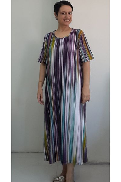 Mertcan Butik Short Sleeve Plum Colored Viscose Combed Cotton Dress
