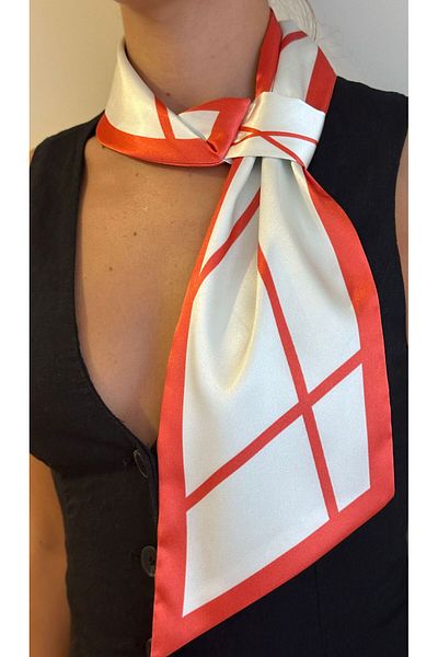 ElevaGlam Red Beige Tie Scarf - Striped Pattern
