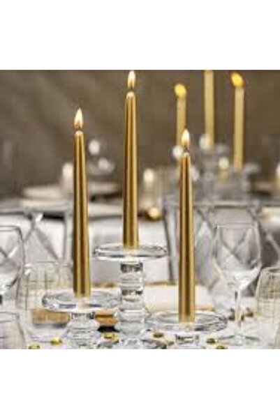 parti sürprizi Altın Metalik Parlak Gold 2 li Şamdan Uzun Mum