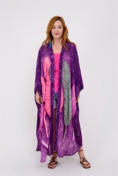 Rabiossa كيمونو نسائي بتصميم بوهيمي - نمط ريش وتفاصيل حجرية