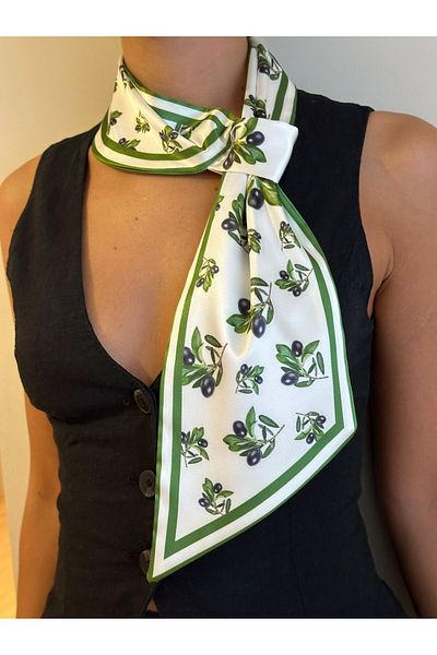 ElevaGlam Olive Patterned Tie Scarf