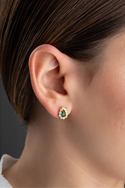 Silvano Jewelry 925 Ayar Gümüş Zümrüt Yeşili Minik Damla Küpe