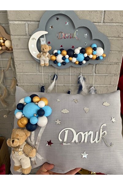 NeşeliAtölyem 45x30 Cm Ledli Bulut Bubble Bebek Kapı Süsü Yastık