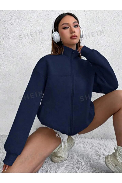 npLStore Unisex Büyük Beden Fermuarlı Oversize Kışlık Dik Yaka Hırka Hoodie