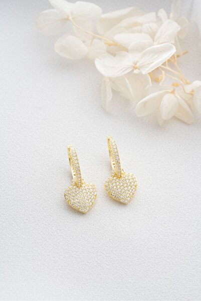 Silvano Jewelry 925 Ayar Gümüş Sallantılı Zirkon Taşlı Kalp Küpe