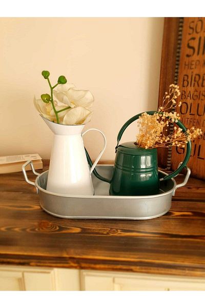 Panoramas Home Galvanized Tray Vase Herbal Set of Three Multi-Purpose