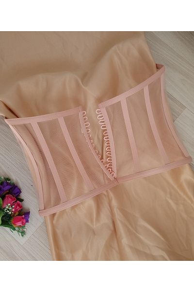 FİYPER Powder Colored Transparent Corset Bustier - Ready Size