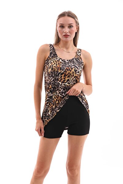 Mina Gold Leopard Patterned Swimsuit with Recovery Shorts