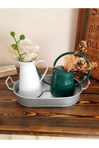 Panoramas Home Galvanized Tray Vase Herbal Set of Three Multi-Purpose