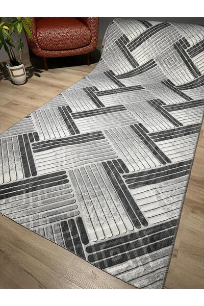 SARAR HALI Sarar Halı Imza02 Gri Kaymaz Taban Makinede Yıkanabilen Kesme Yolluk