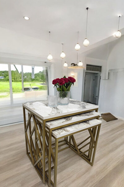 Mobievim Venice Gold Metal Ayaklı Mermer Desenli Zigon Sehpa