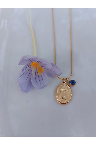 Blotch paslanmaz çelik şık ve tarz altın görünümlü nazar boncuklu T harfli kolye