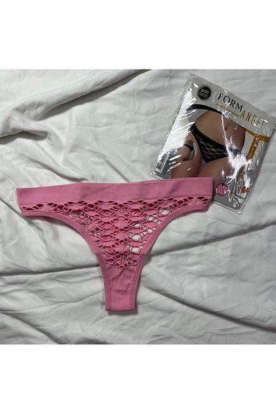 Pi Giyim Women's Seamless Patterned Pink Thong Panties Single Package