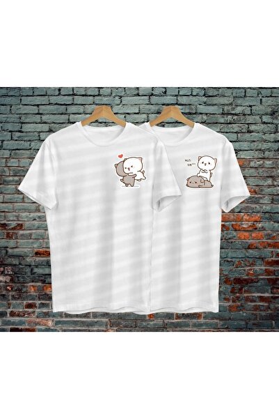 Boi Kawai Cats Lover Μπλουζάκι για ζευγάρια - Μαύρο και άσπρο με στάμπα Overs...