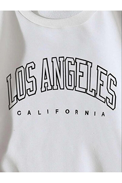 ROYAL FASHİON Oversize Bisiklet Yaka Siyah LOS ANGELES Baskılı Sweatshirt
