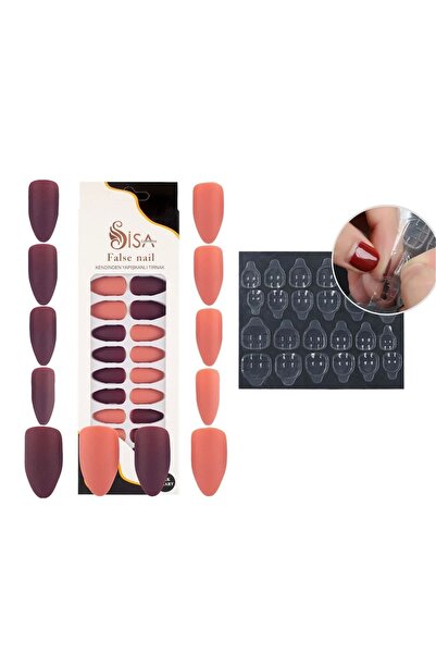 SİSA Cosmetics Badem Batik Desenli Tak Ve Çık 24'lü Takma Tırnak Ve 24 Adet T...