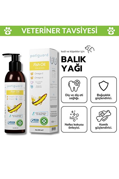 Patiguard Fish Oil 200 ml Kedi Ve Köpek Balık Yağı Evcil Hayvan Omega 3 Ve 6 Içerikli Norveç Somon Bağışıklık
