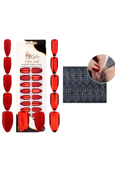 SİSA Cosmetics Badem Batik Desenli Tak Ve Çık 24'lü Takma Tırnak Ve 24 Adet T...